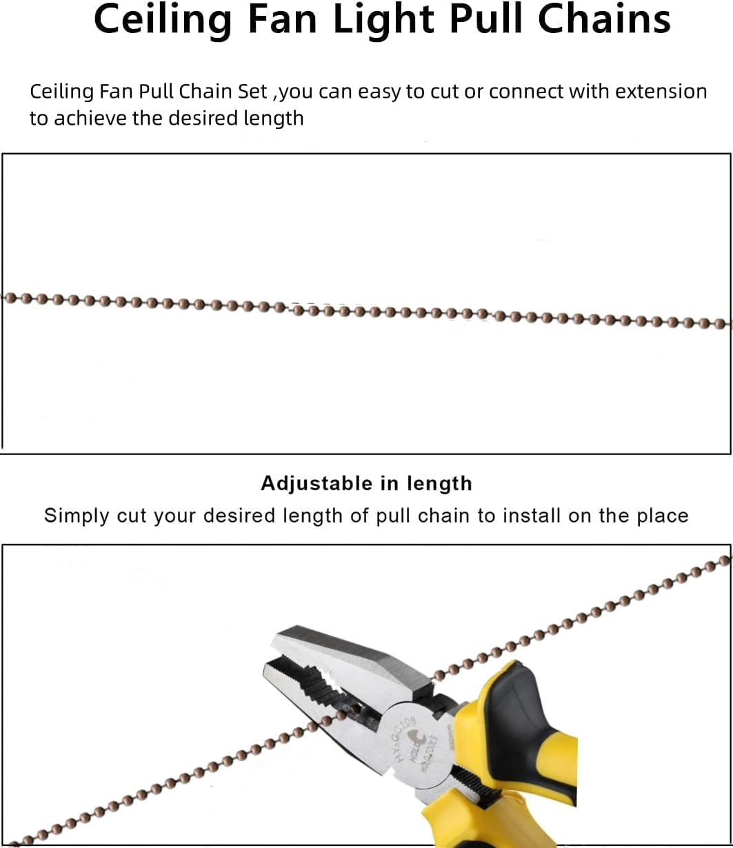 Pull Chain,Ceiling Fan Pull Chain 4Pcs,12 Inches Lighting Fan Beaded Ball Fan Pull Chain Extender Ornament with Connector -Moon and Sun (Red Bronze)