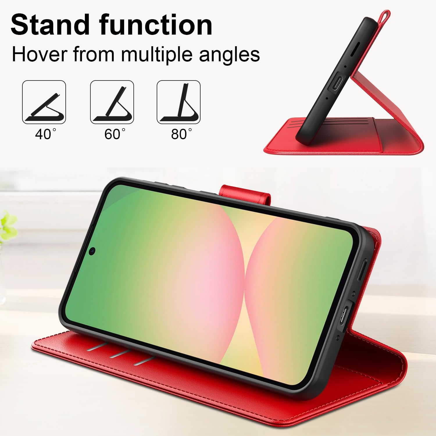 Cover Compatibile con Samsung Galaxy A56 5G, con 1 Pezzo Vetro Temperato Pellicola Protettiva e 1 Pezzo Strumento di Installazione Semplice, Premium Pelle PU Libro Flip Custodia - Rosso