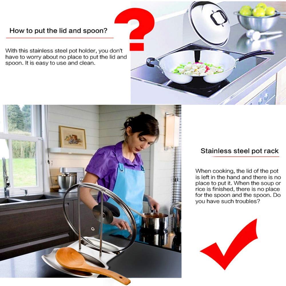 Support Couvercle Repose Cuillère Couteaux Cuillères Fourchettes Spatule en Acier Inoxydable Repose Couvert Porte Couvercle Ustensile de Cuisine