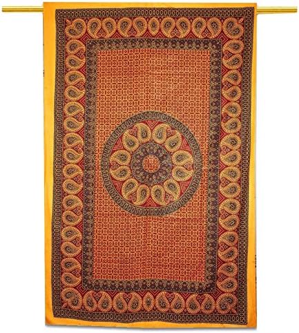 Indian Tapestry Handmade Cotton Mandala Tapestries Single Bed Sheet 82” x 54” Table Runner Maroon Christmas Gift