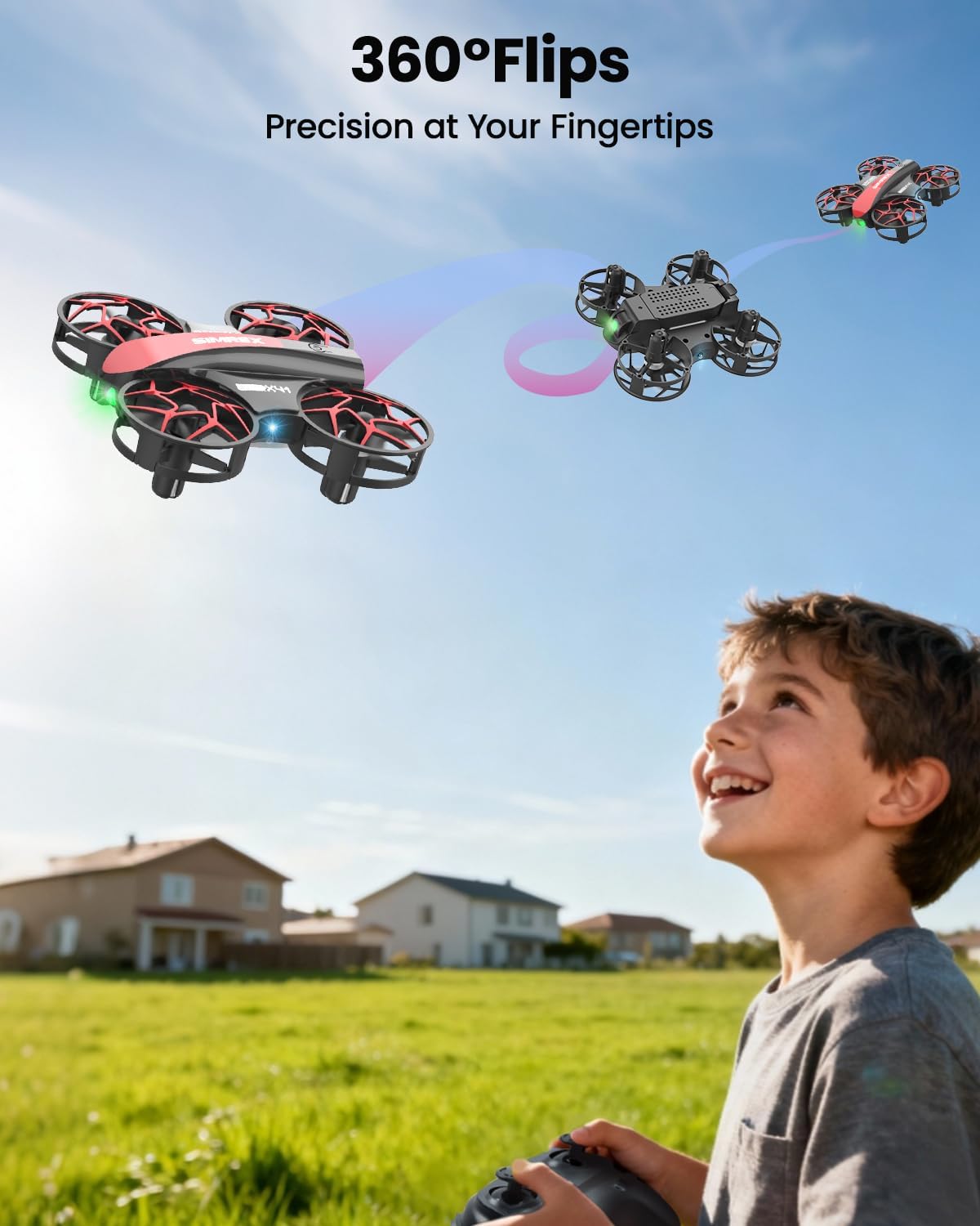 SIMREX Mini Drone for Kids & Beginners, RC Quadcopter with Altitude Hold, 3 Speed Modes, One Key Takeoff/Landing, Headless Mode, Cool LED Lights, Stunt Flip, Ideal Christmas Birthday Gift Toy(Red)