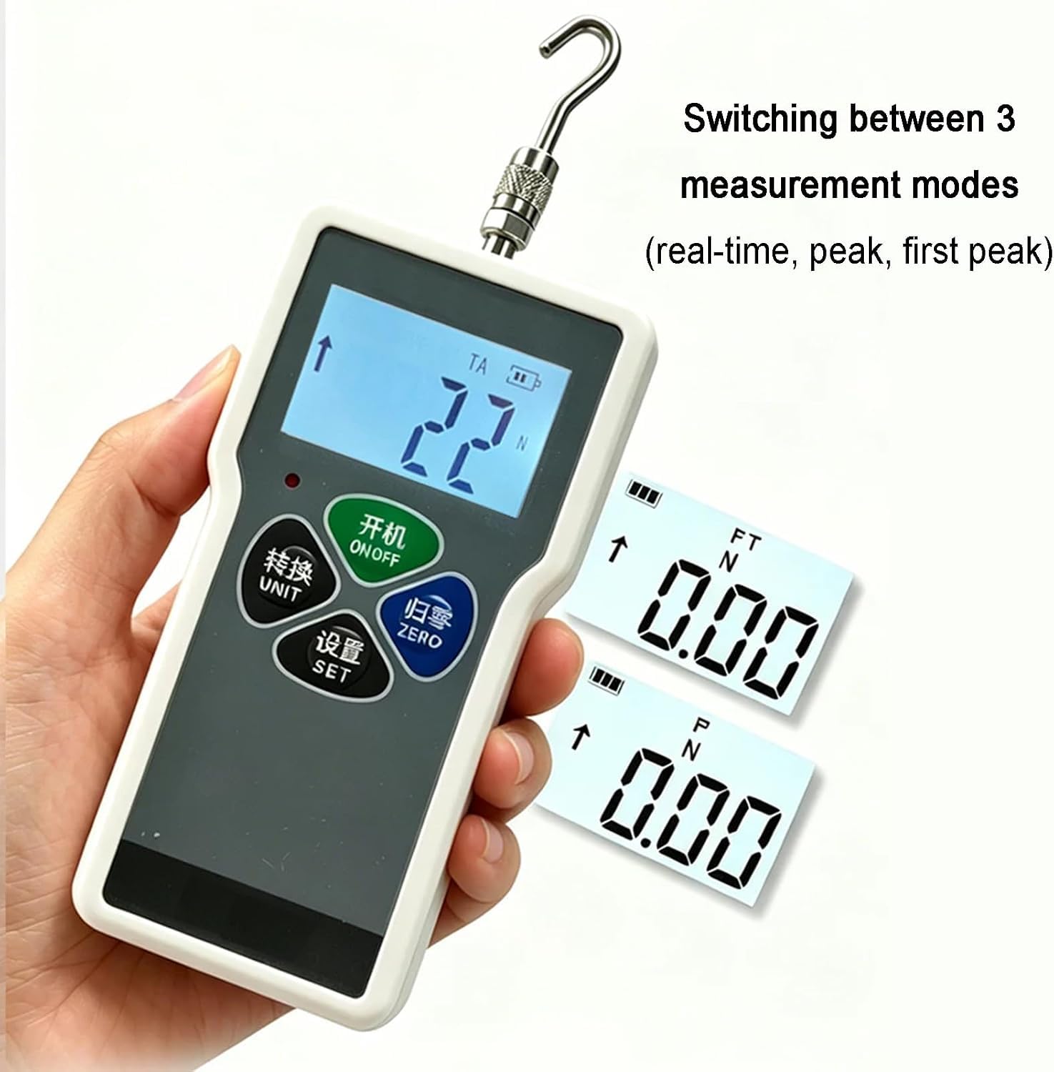 Medidor digital de fuerza de tracción y empuje con celda de carga externa tipo S, retención de pico, conmutación N/kgf/lbf/oz, probador de tensión y compresión para uso industrial. (1000N)