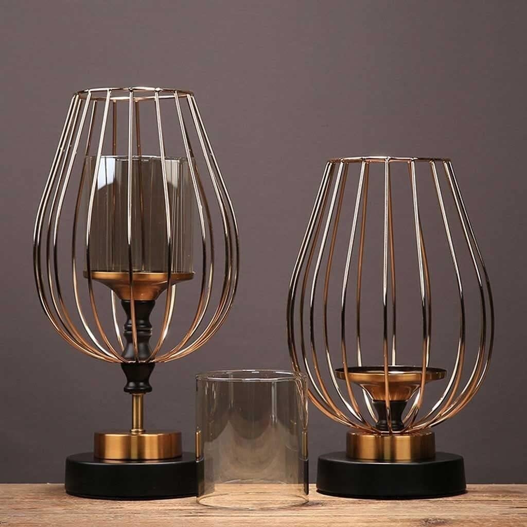 Luxury Metal & Glass Candelabra Candle Holder, Elegant Pillar Candle Stand for Wedding, Home & Dining Decor
