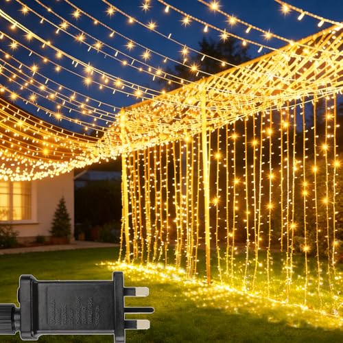 yowin 6m x 3m Curtain Lights 600 LED Mains Powered Waterfall Fairy Lights with Timer, 8 Modes Large Window Fairy Light Waterproof for Bedroom Aesthetic Outdoor Gazebo Wedding Backdrop Garden Decor