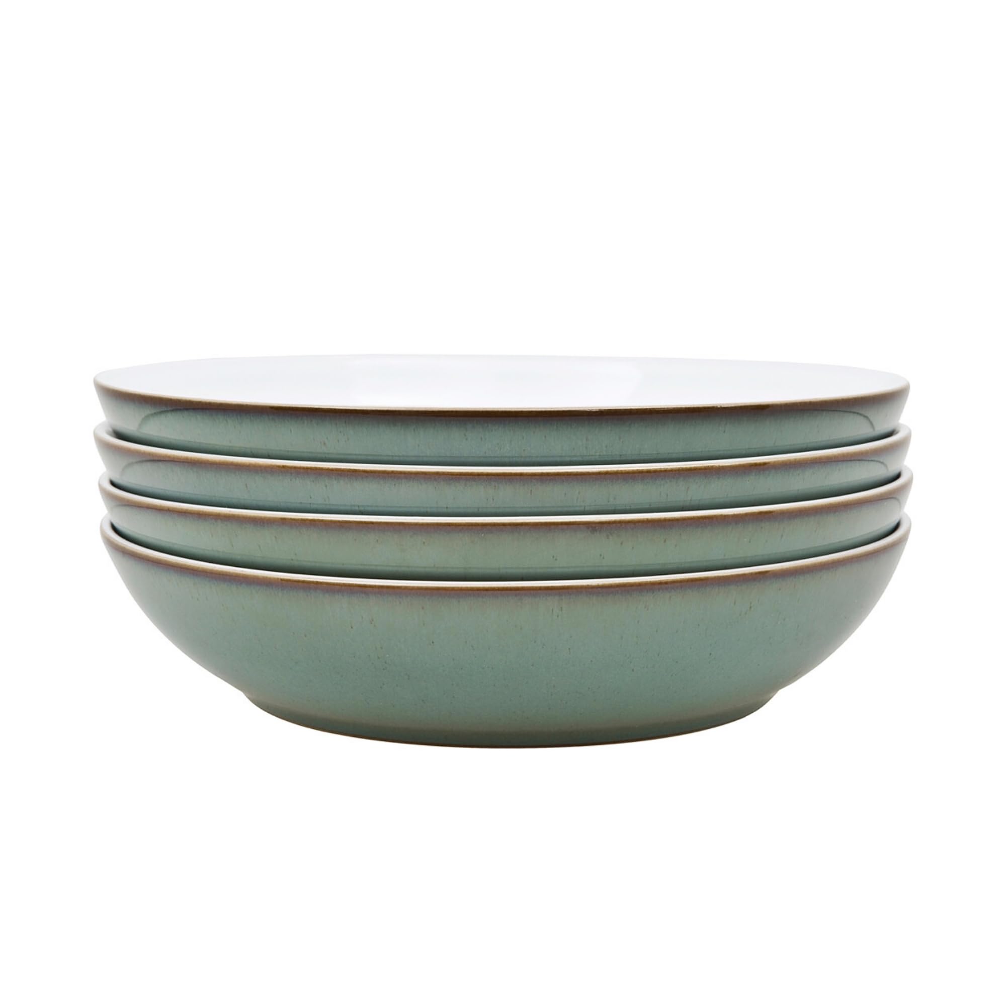 Denby Green - Regency Pasta Bowls Set Of 4 - Dishwasher Microwave Safe Crockery 1050Ml 22Cm - White Ceramic Stoneware Tableware - Chip & Crack Resistant