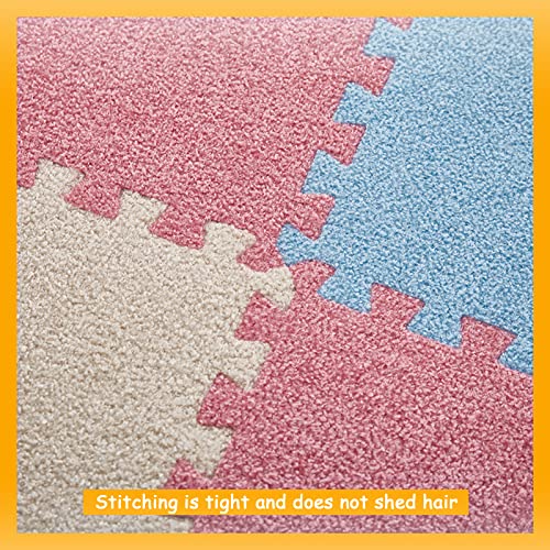10 Tiles Plush Puzzle Foam Floor Mat, Square Interlocking Carpet Tiles Play Mat, Puzzle Flooring Tiles, Climbing Area Rugs, 12X12Inch(Color:orange+Blue +Beige) #TOP4