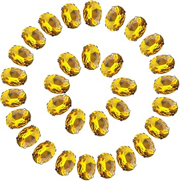 Gold Rhinestones Oval Sew On Rhinestone 50pcs 10x14mm Flatback Rhinestones with Silver Prongs for Crafts Clothes Dresses Shoes Jewelry Making
