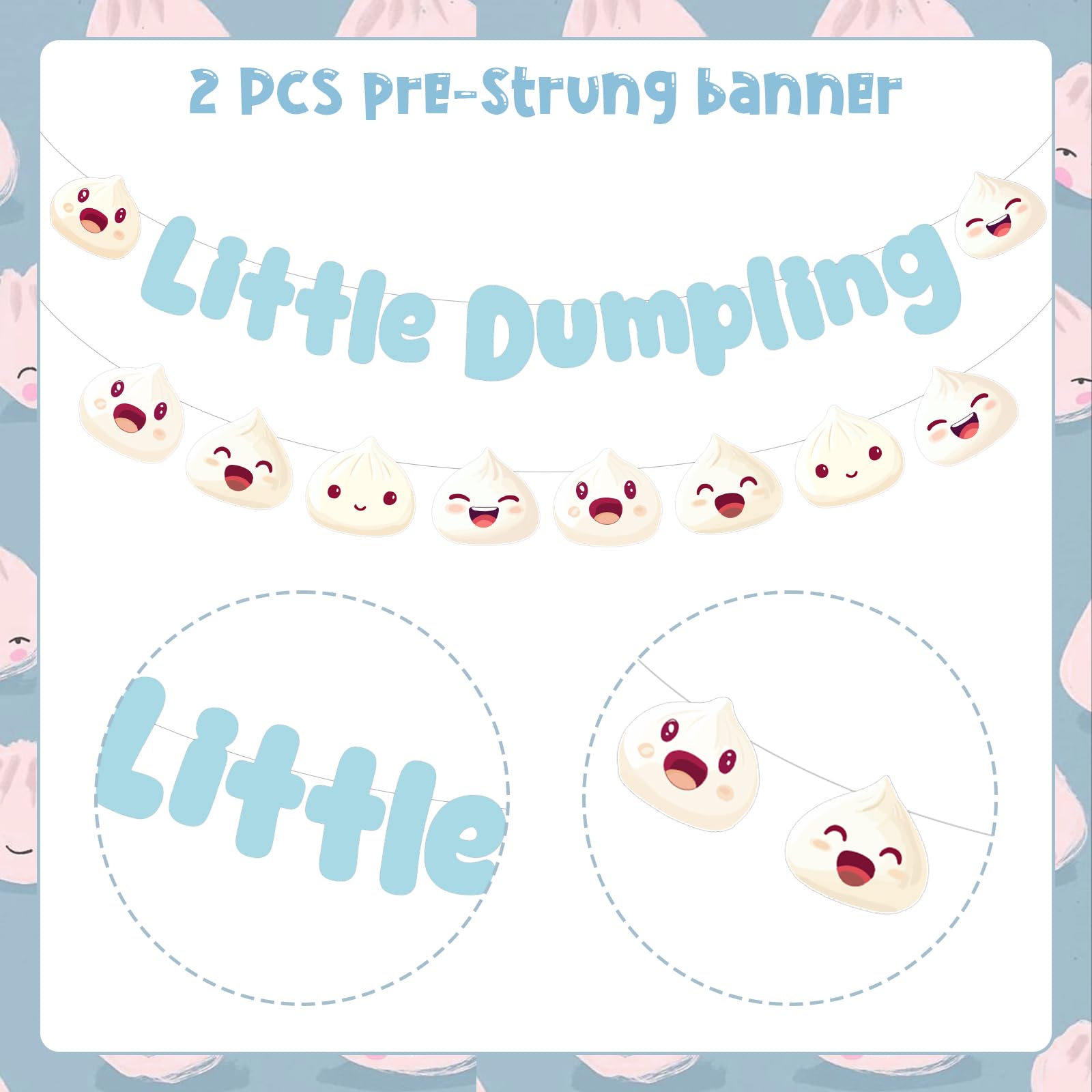 Little Dumpling Baby Shower Decorations – Banner & Garland Set, Blue, Gender Reveal, Chinese Food Theme