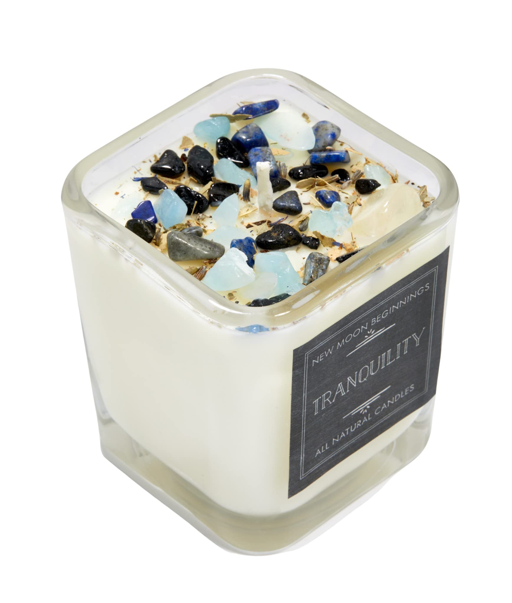 Tranquility Candle by New Moon Beginnings - Calming & Stress Relief Candle - Herb, Flower, & Crystal Candles - Aromatherapy Candles - soy candle - ocean candle