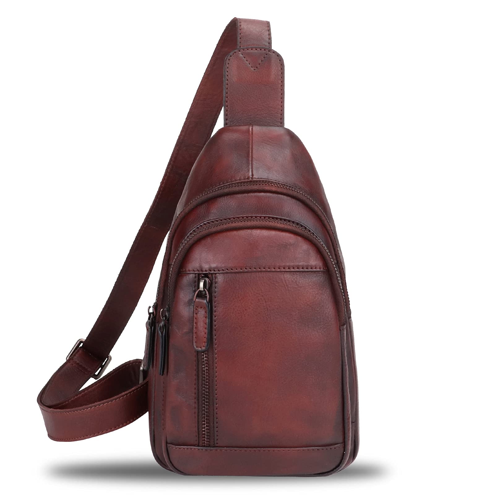 IVTG Genuine Leather Sling Bag Chest Shoulder Pack Crossbody Casual Daypack Vintage Handmade Hiking Backpack Motorcycle Bag (Coffee)