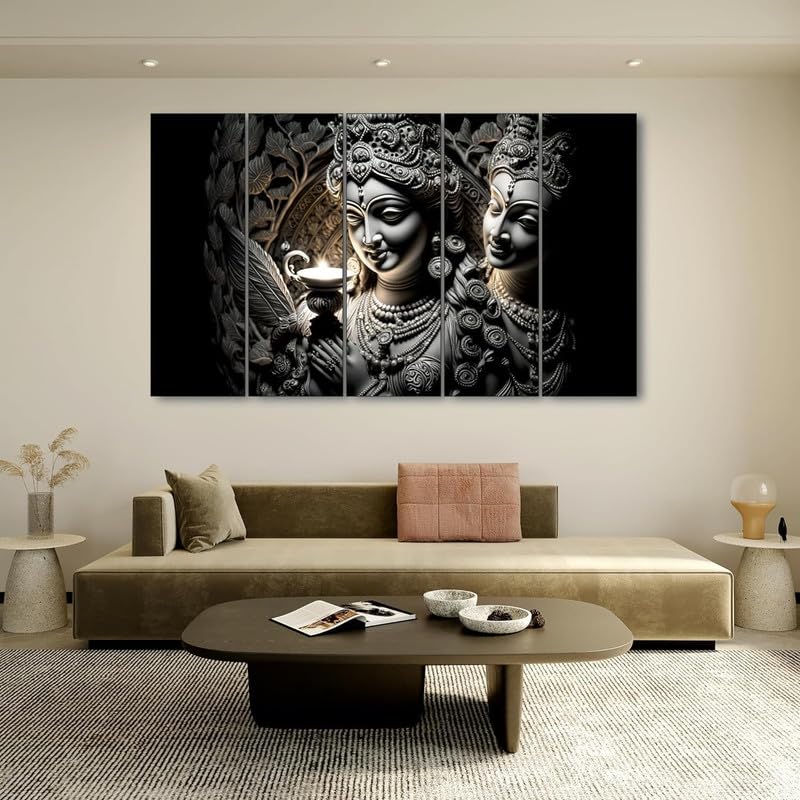 Image of Kyara Arts Radha Krishna Wall Painting for Living Room Big Size with Wooden Frame | Premium Vinyl Print with Textured Finish | Radha Krishna Photo Frame for Home Decoration | Ideal Gift Option (36 x 60 In)