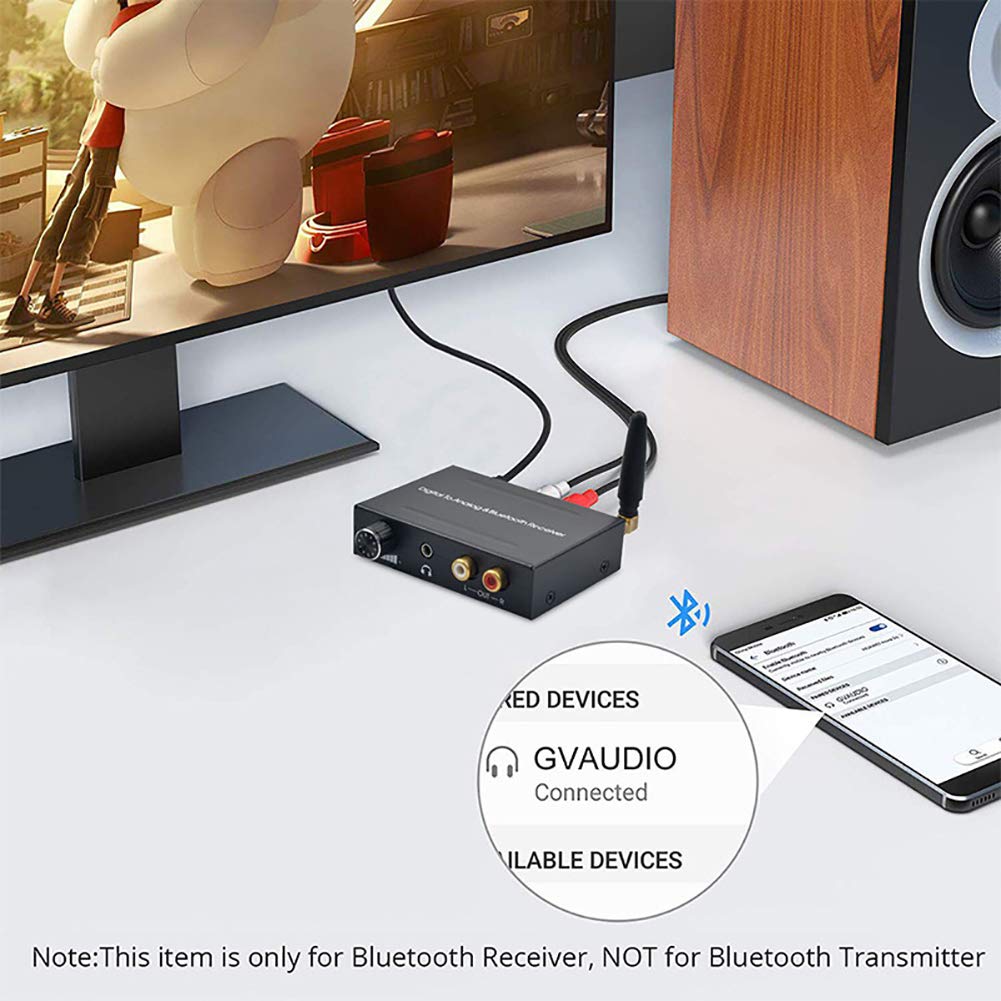 Convertisseur Audio numérique-analogique avec récepteur Bluetooth, 192 kHz, Conversion Optique coaxiale numérique SPDIF DAC vers RCA L/R, pour système de cinéma Maison PS4 HD DVD