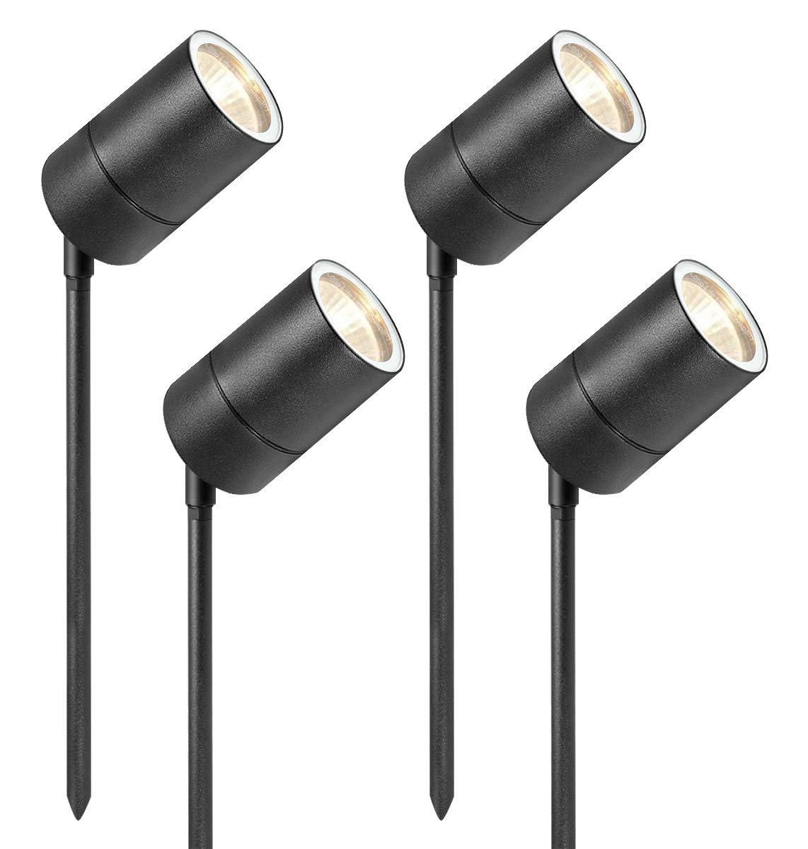 Long Life Lamp Company 4 x Outdoor Garden Spike Light Black Stainless Steel 12v MR16 Low Voltage Ground Mounting ZLC328BK