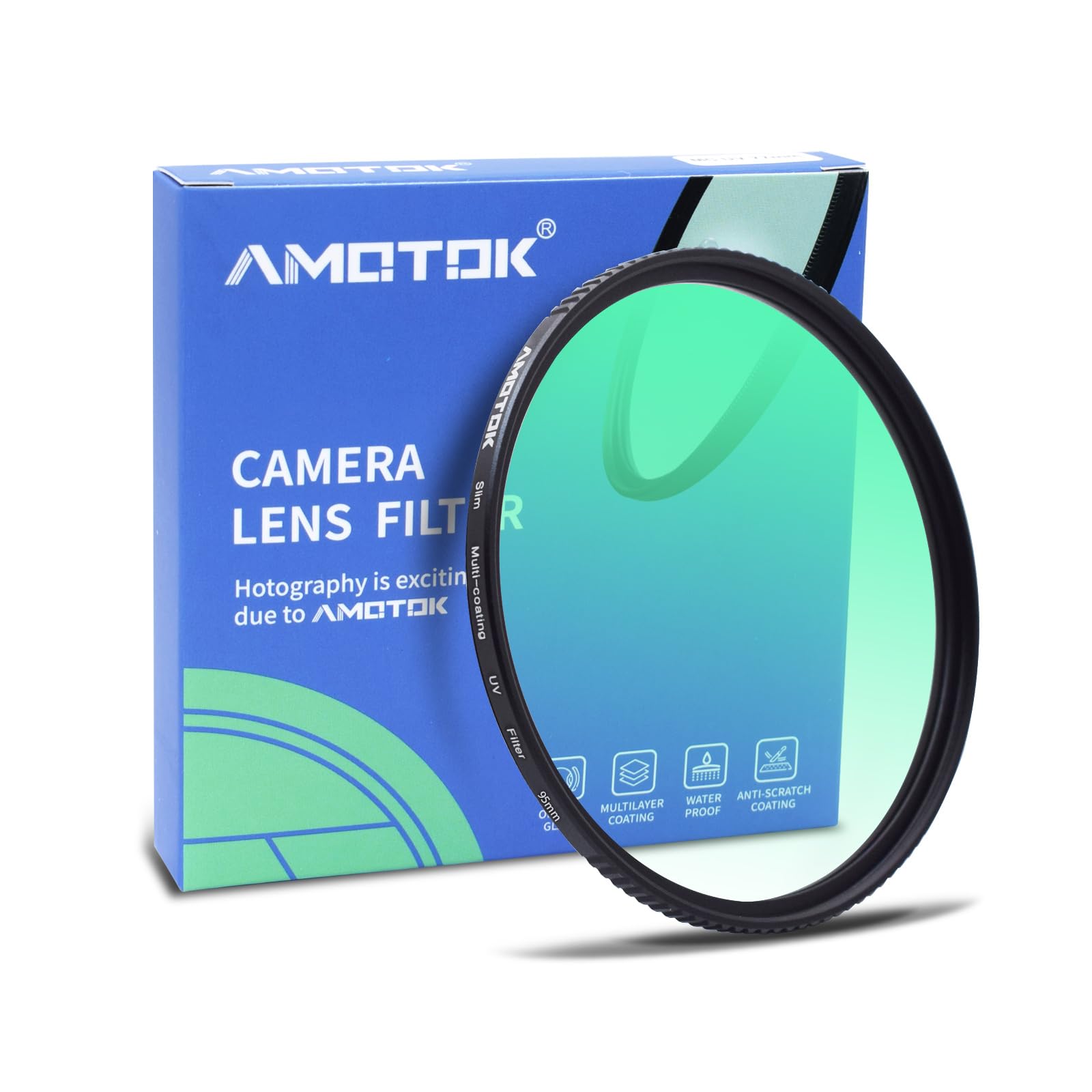 AMOTOK 95mm Ultra-Slim UV Camera Filter,16 Multi-Layer Coated HD/Waterproof/Scratch Resistant UV Filter with,Optical Glass+Aluminum Alloy Frame for Any 95mm Camera Lens