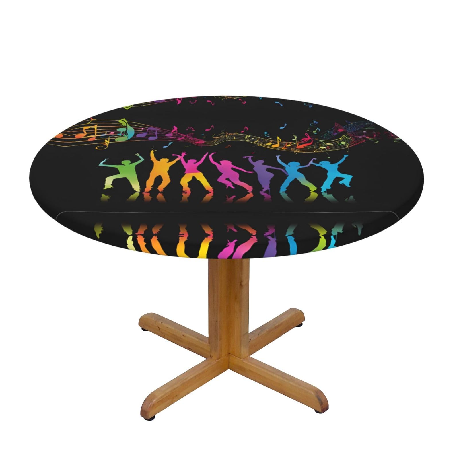 ESNAIUVCD Dance With Music print Waterproof Round Tablecloth,Outdoor Table Cloth with Elastic Edged, Elastic Tablecloth Wipeable, Garden Table Cloth Suitable for sizes 90cm-140cm