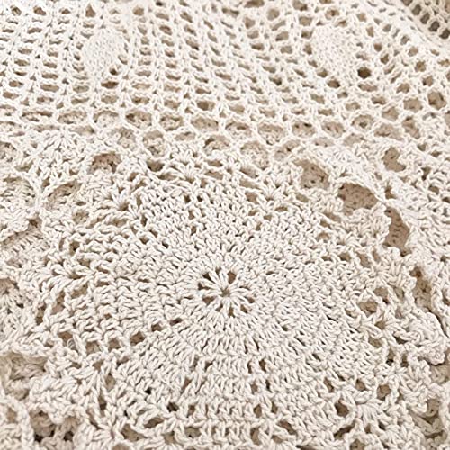 Ustide 90 Inch Handmade Crochet Tablecloth Beige Cotton Lace Tablecloths Elegant Kitchen Wedding Table Covers #TOP6