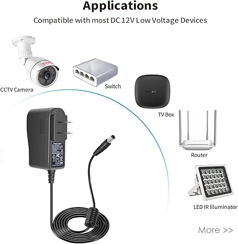 Miniatura 3 de Tonton Adaptador de fuente de alimentación de CA 100-240V a CC 12V 1A, enchufe de 0.217 in x 0.083 in, cable de alimentación DC 12V 1A para tira de