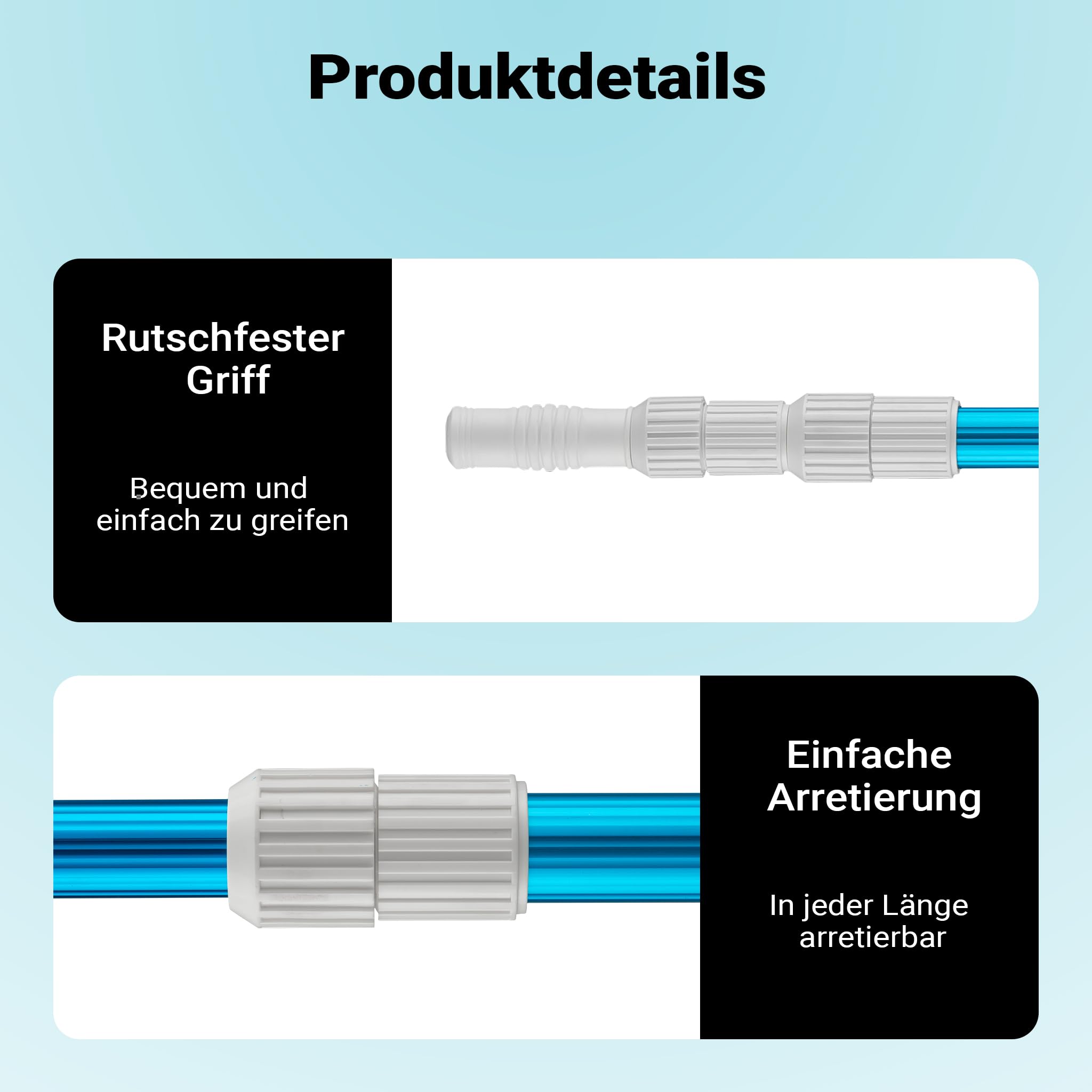 Wiltec Teleskopstange zur Poolreinigung ausfahrbar 120-360 cm Teleskopstiel passend für Bodenbürsten & Kescher