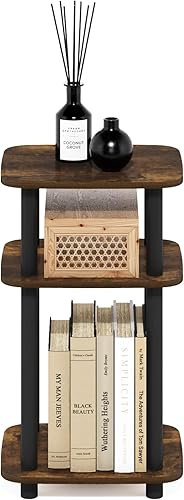 Miniatura 4 de Furinno JUST Mesa auxiliar, mesa auxiliar de 3 niveles con estante abierto, mesita de noche de esquina curva redonda, mesita de noche, fácil