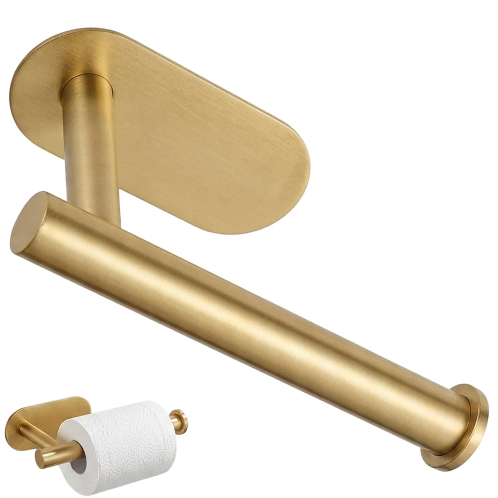Gold Toilet Roll Holder, Self Adhesive Toilet Roll Holder, Waterproof No Drilling Holes Wall Mounted Self Adhesive Roller Frame Support for Bathroom Kitchen Tissue Placement (Gold)