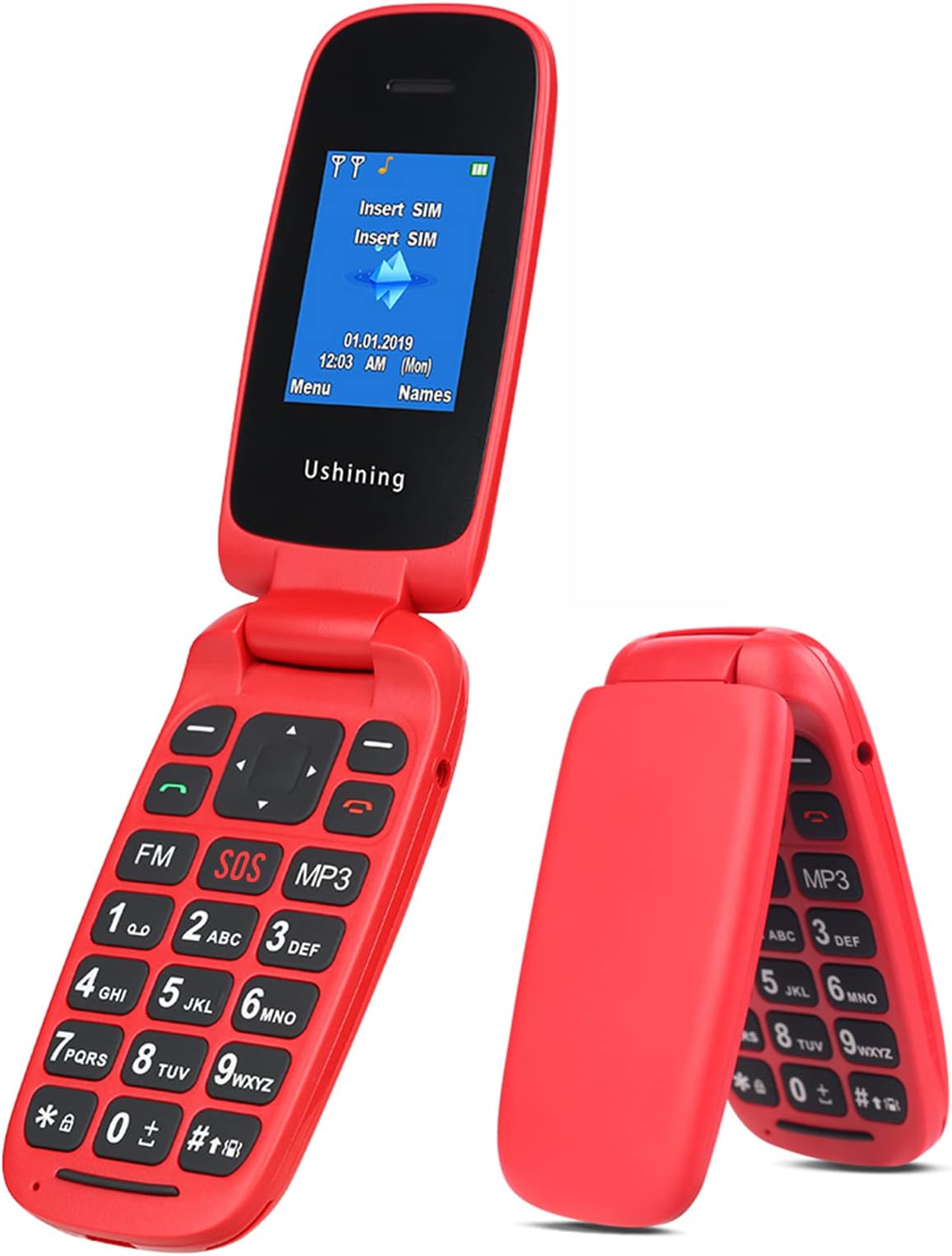 ukuu Mobile Phones for Elderly Unlocked, 1.8" SIM Free Clamshell Phone Big Button Pay as You Go Simple Flip Phone | SOS Button | Talking Numbers | FM Radio (red)