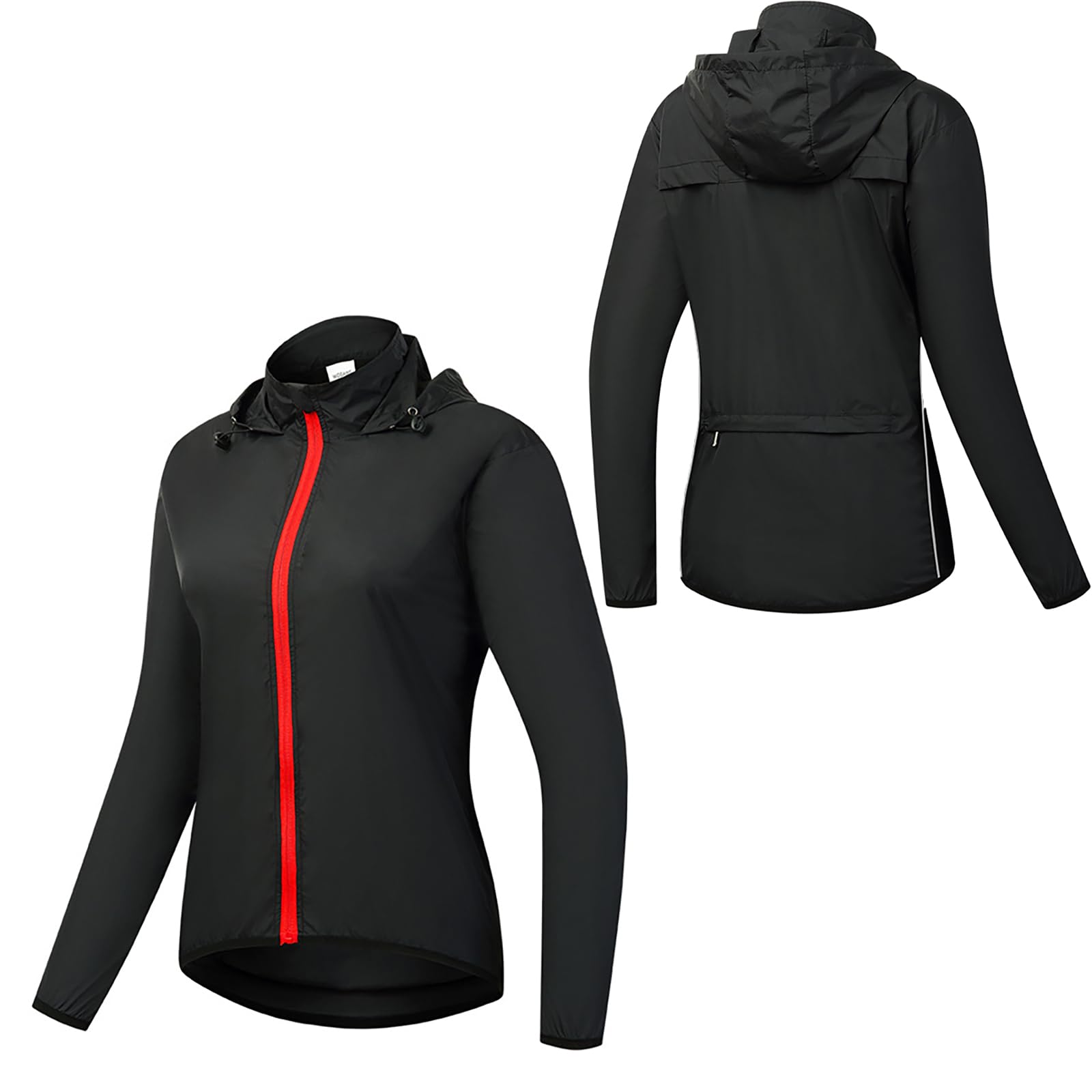 Chaqueta de Ciclismo y Running para Mujer con Tiras Reflectantes y Cremallera, Impermeable, Cortavientos, Ligera y Transpirable para Correr, Ciclismo y Jogging,Black-M