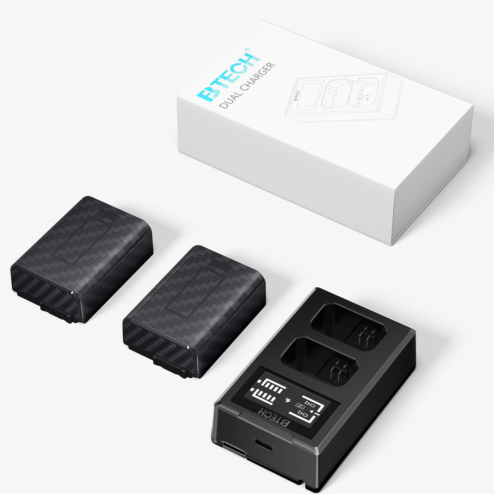 BTECH NP-FW50 Akku 1030mAh 2er-Pack mit USB-C Schnellladegerät, Ersatzakku kompatibel mit Sony ZV-E10, A6000, A6300, A6400, A6500, A7, A7 II, A7R II, A7S II, A5000, A5100, RX10
