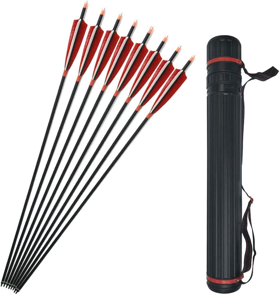 12 Pack 30 inch Carbon Arrow Shaft Spine 500 Carbon Practice Hunting Arrow Fletched 5 Inch Turkey Feather with Removable Tips