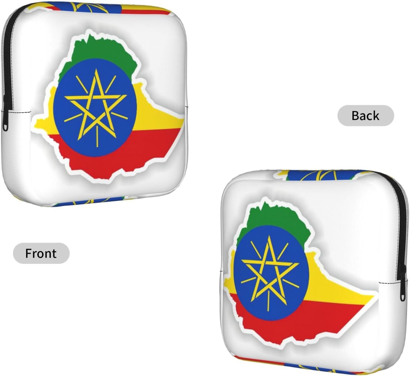 Ethiopia Flag Map Print Women Period Bag Sanitary Pouch Portable Pad Pouch Tampon Holder Small Zipper Pouch Storage Bag