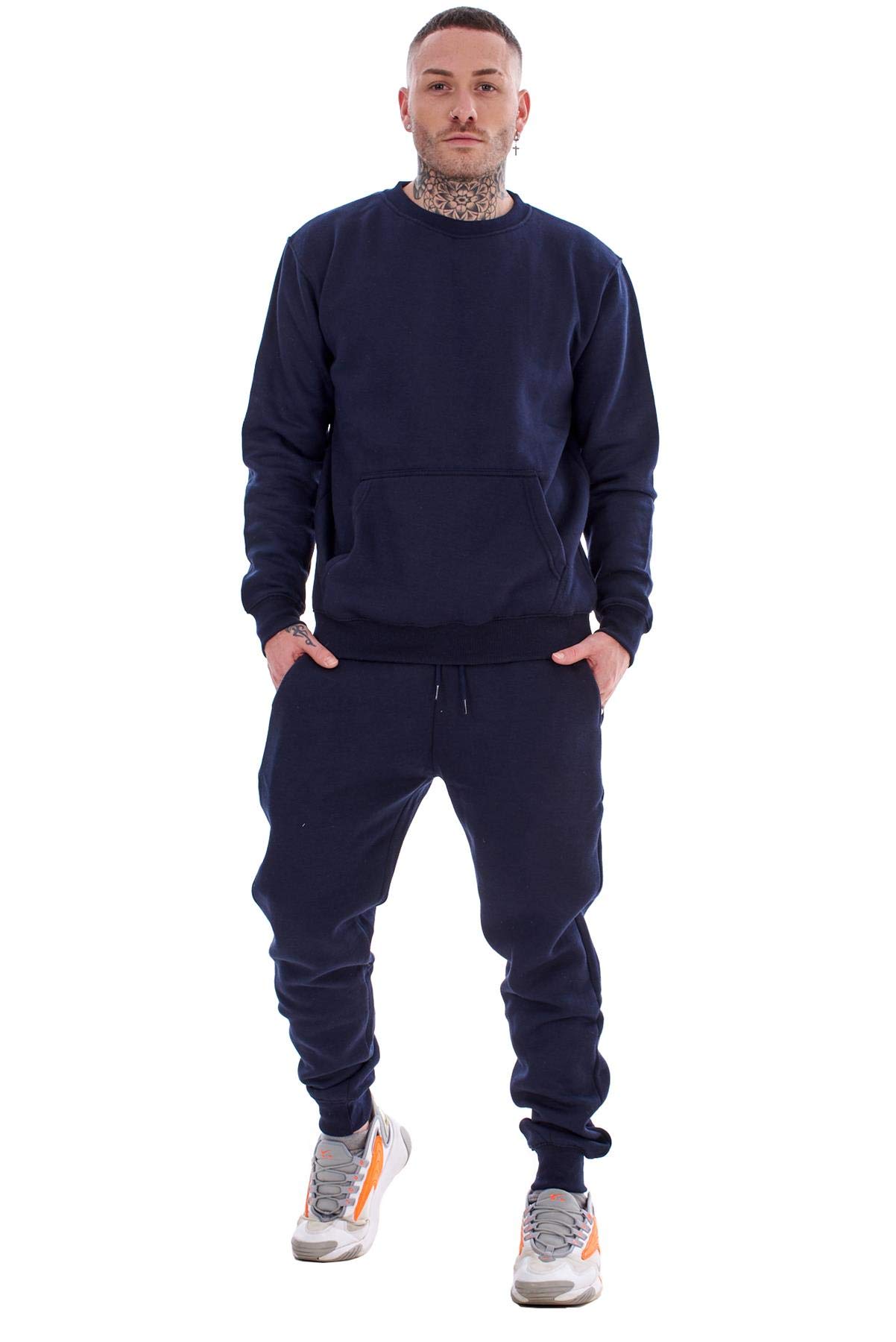 Malay Men's Navy Plain Tracksuit Branded Fleece Pullover Sweatshirts Cotton Jogging Bottoms
