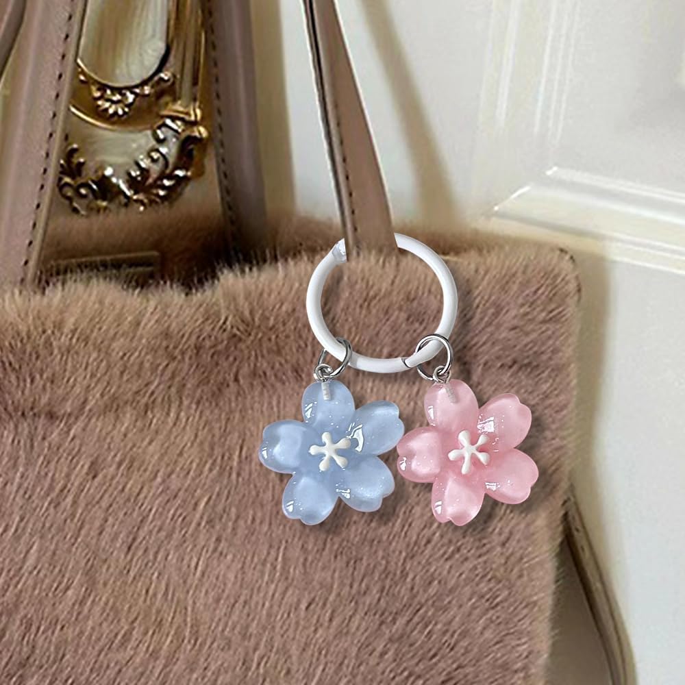 3pcs Flower Keychain,Cute Keychains for Women,Flower Key Chain Charms,Aesthetic Keychain Accessories,Floral Keychain Womens Keychain for Purse Bag Backpack Handbags Pendant Decor (Pink and Blue) - Image 4