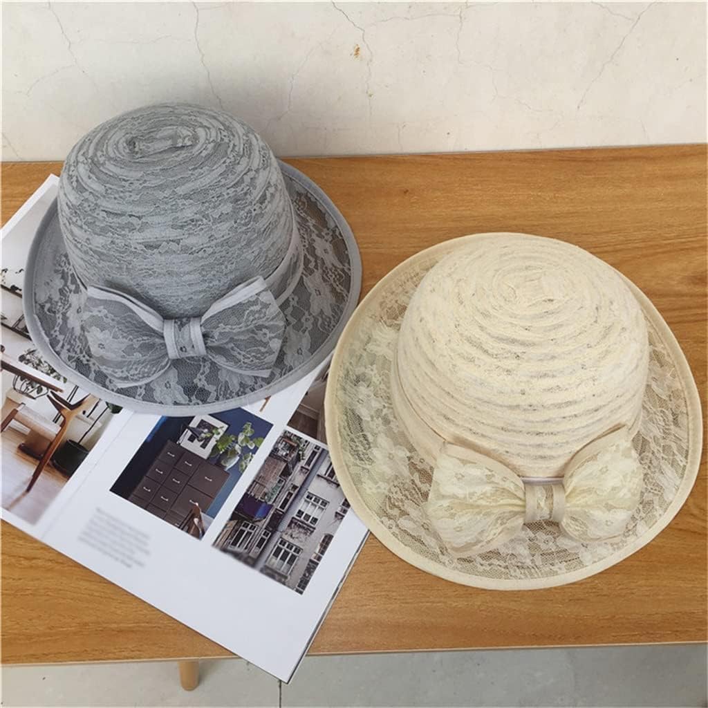 [売店] レースサンハットレディースサマーアウトポット帽子エレガントな弓の太陽の帽子デート