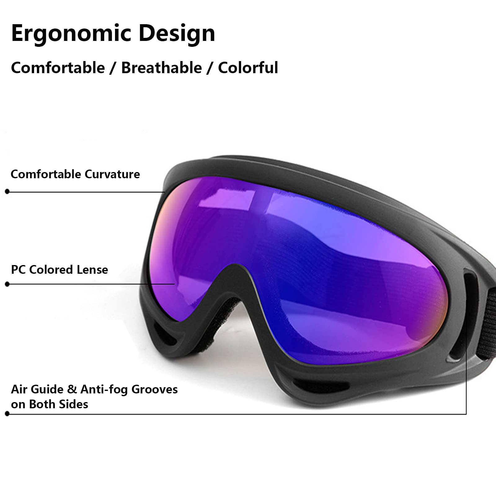 UV Protection Ski Goggles, Unisex OTG Snowboard, Quality TPU Motorcycle With Soft Thick Foam - Image 3