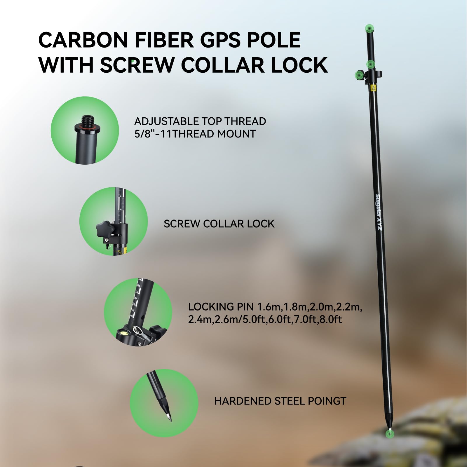Carbon Fiber GPS Pole - Telescopic Surveying Pole -5