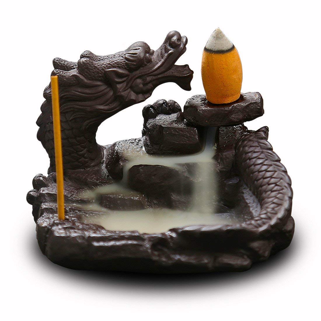 OTOFY Mythical Dragon Backflow Incense Holder Figurine Incense Burner Holder Gothic Home Decor (Chinese Dragon)