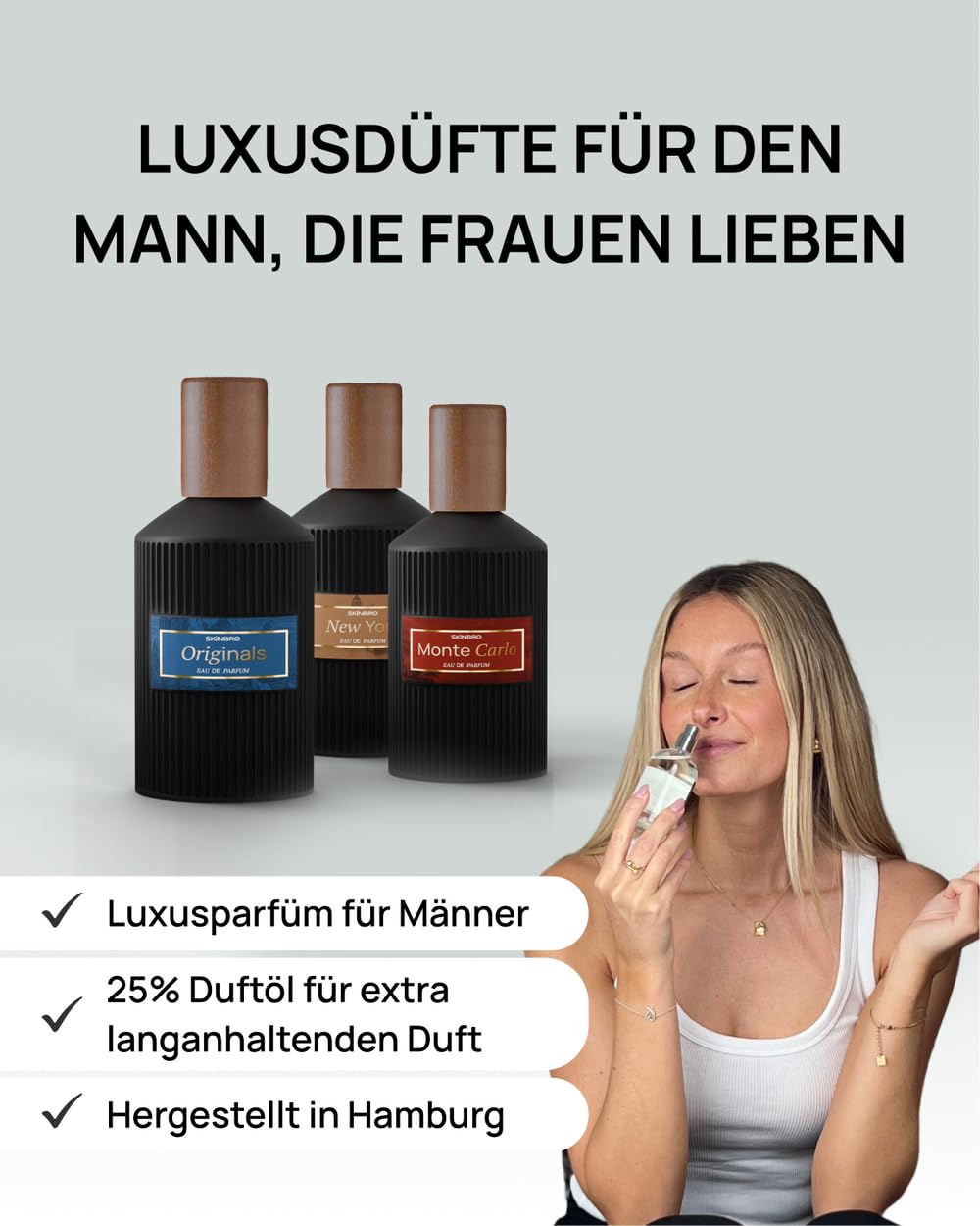 SKINBRO Parfüm Herren Eau de Parfum Monte Carlo Charm 50 ml — Herren Parfüm mit 25% Duftöl — langanhaltender Herrenduft, süß, verführerisch & luxuriös — Männerparfüm hergestellt in Hamburg