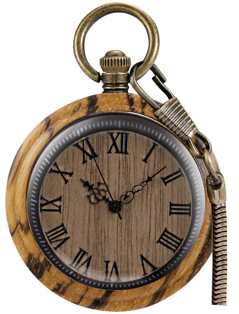 tiong Wooden Pocket Watch,Customized Wooden Pocket Watches for Men Handmade Bamboo Wood Analog Quartz Custom Pocket Watch with Chain Gift for Father's Day-picture-43
