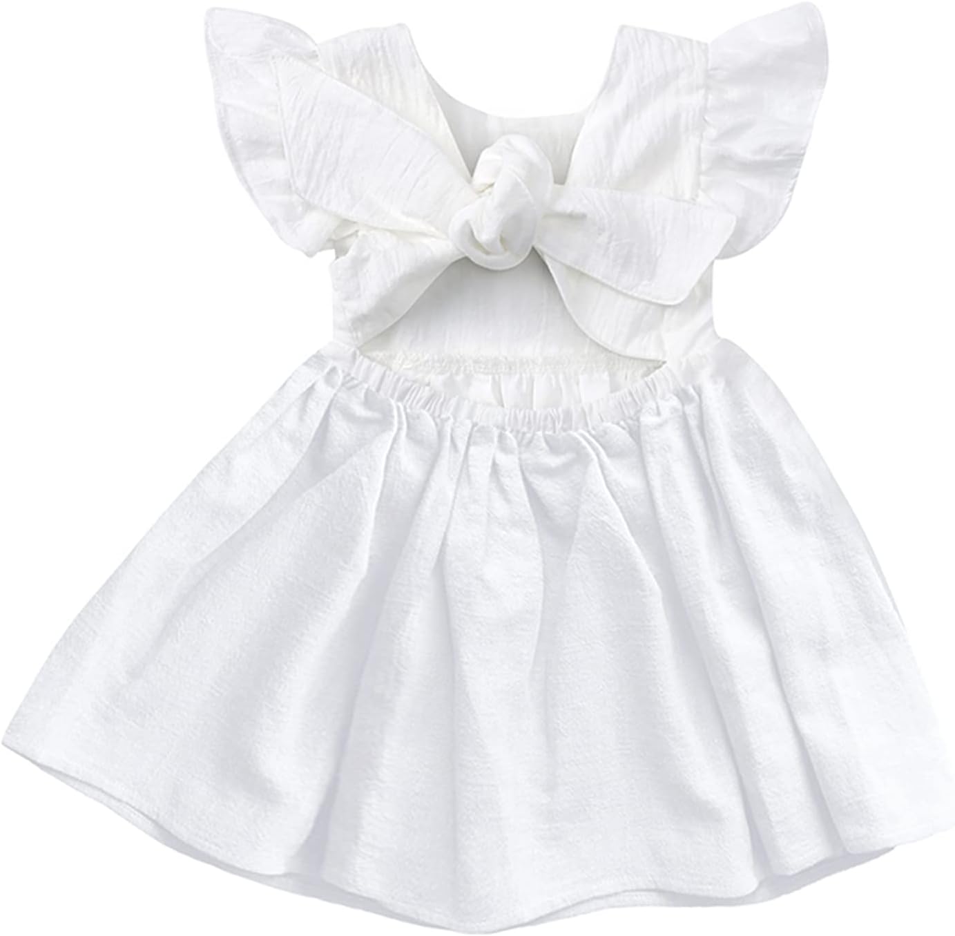Admireme Toddler Baby Girl Cotton Linen Dress Ruffle Sleeve Halter Sleeveless Kids Casual Dresses Spring Summer Autumn