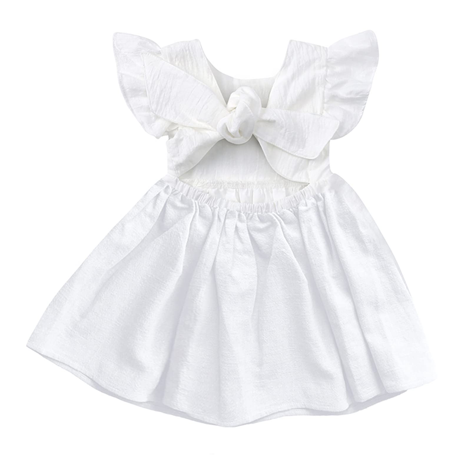 Admireme Toddler Baby Girl Cotton Linen Dress Ruffle Sleeve Halter Sleeveless Kids Casual Dresses Spring Summer Autumn