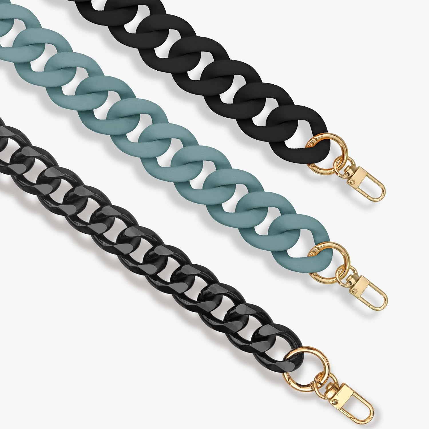 Cwualo Upgraded Large Flat Chain Strap with Two Twisted O Rings, Metal Luxury Handbag Strap, Fashion Replacement Purse Handle for DIY Crafts, Fits Large or Small Bags-Black Aluminum image 4