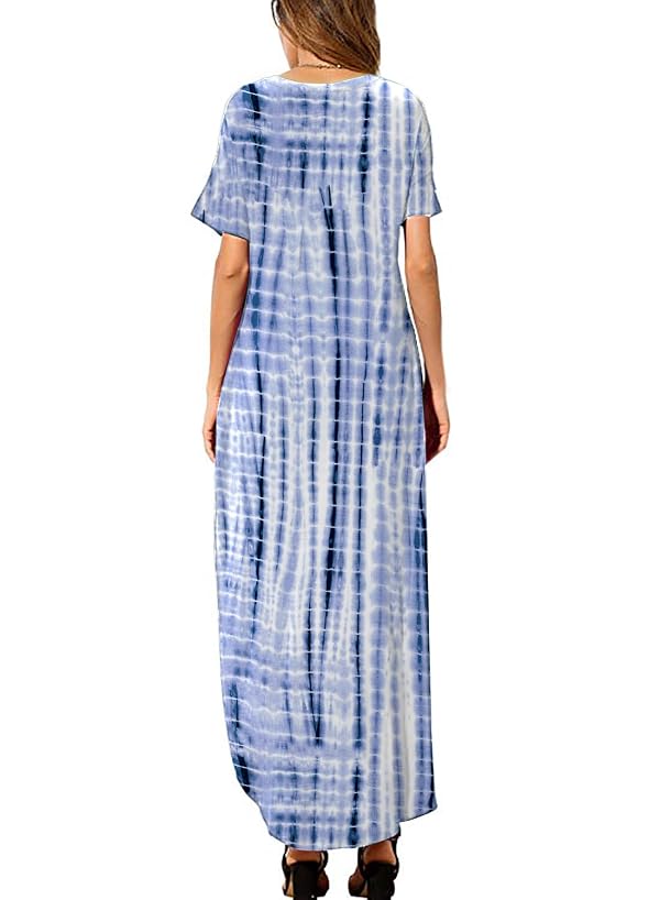 HUSKARY Womens Casual Pocket Beach Long Dress Short Sleeve Split Loose Maxi Dress, Tie-Dye, Large by HUSKARY - Used condition - Image 4