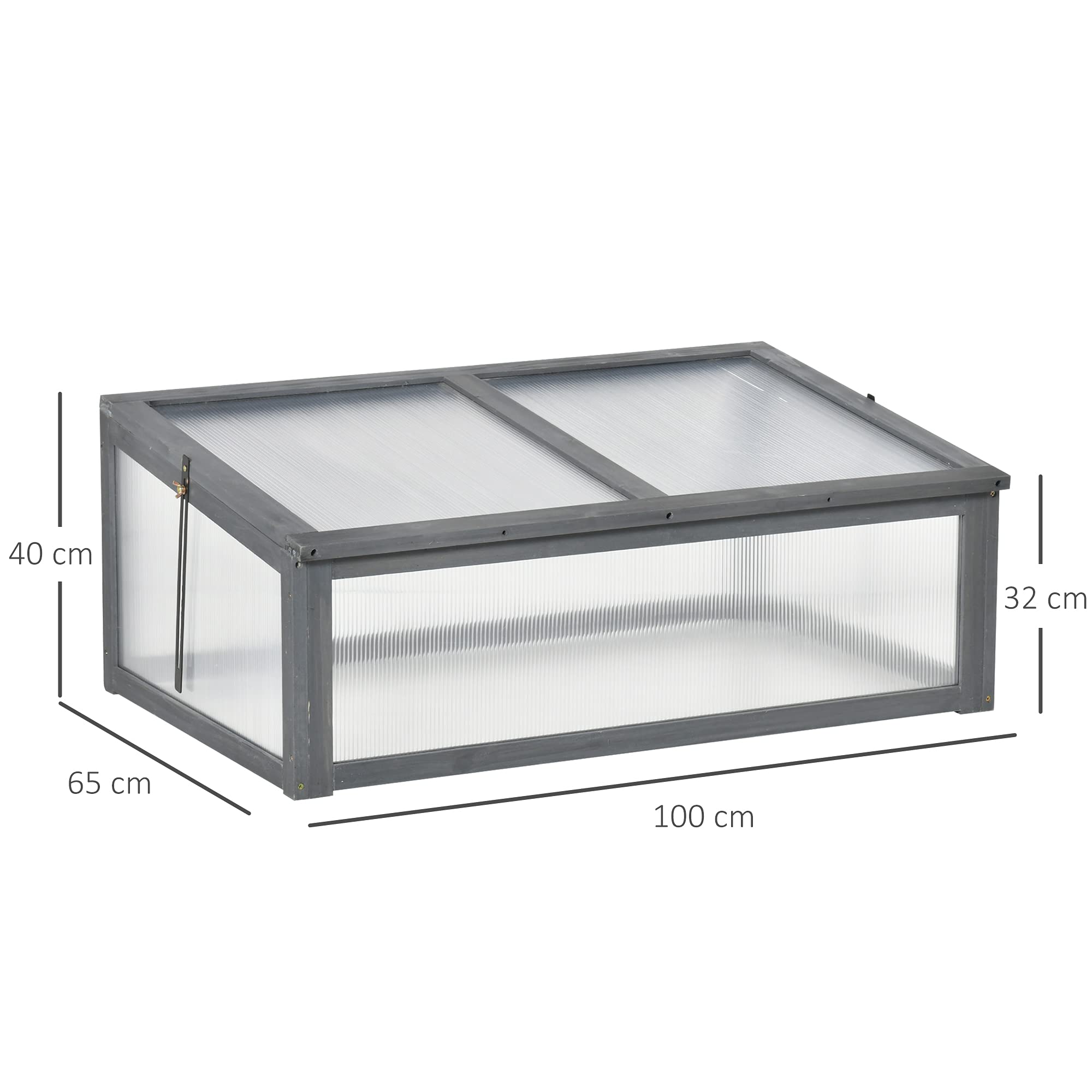 Outsunny Frühbeet Holz, Mini Gewächshaus 100 x 65 x 40 cm, Treibhaus mit Abdeckung, UV Schutz, lichtdurchlässig Frühbeetkasten, Winterfest Hochbeet für Garten, Grau
