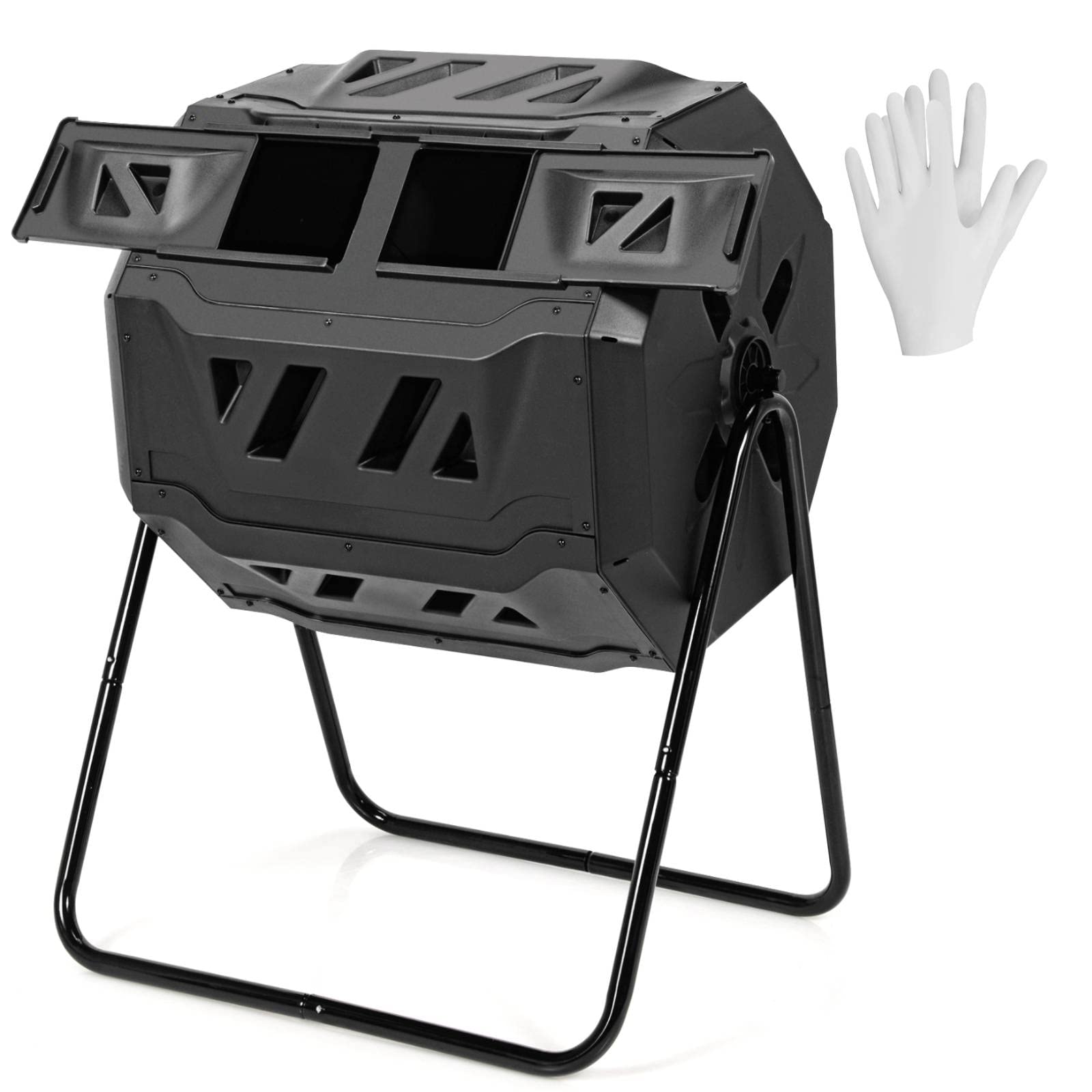 IRONMAX Outdoor Compost Tumbler, 43 Gallon (163 L) Rotating Tumbling Composter with Dual Chamber, Large Composting Bin for Frame Garden Yard Waste, Black