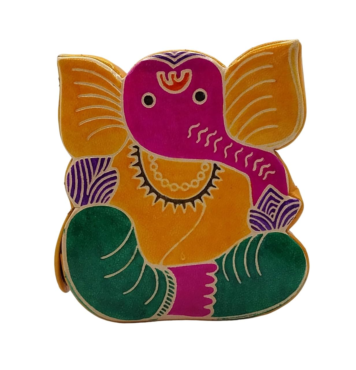 Tej Gifts Handcrafted Leather Piggy Bank – Stylish Money Saving Box for Adults, Kids, Home & Office Décor - (New Yellow Ganesh)