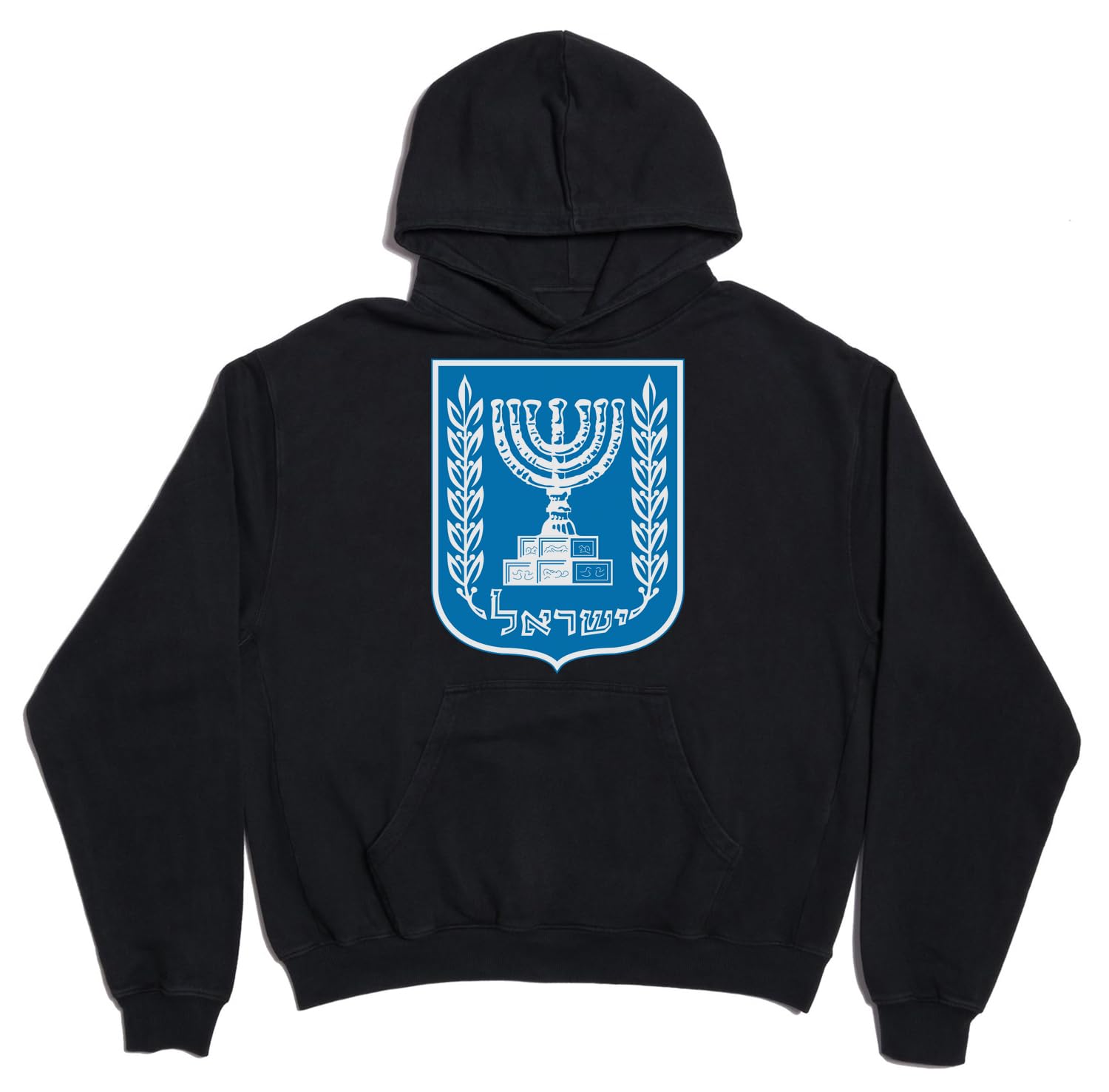 Herb Izraela unisex oversize ciężka mieszanka bawełny bluza z kapturem czarna