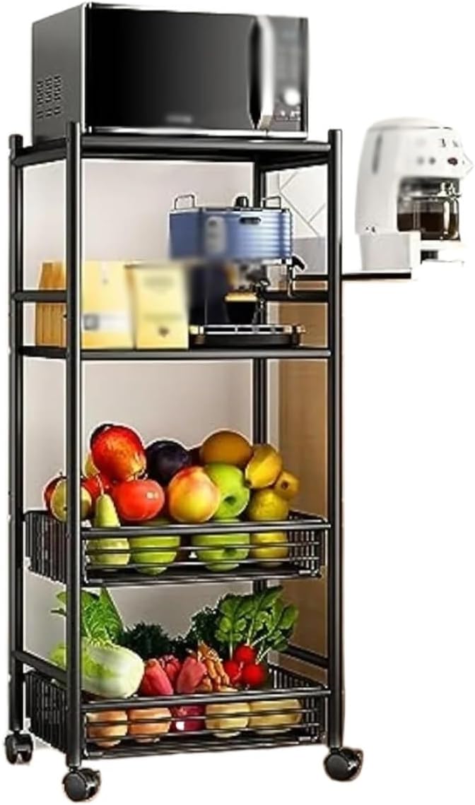 Microwave Stand Kitchen Bakers Rack Cart - Coffee Standing Shelf with Storage for Small