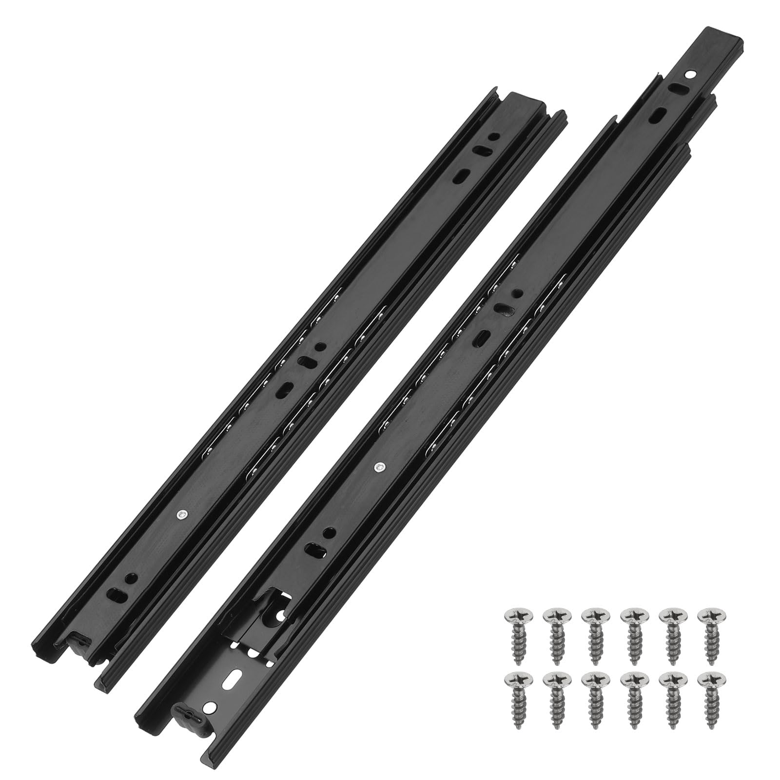 PATIKIL 13×1.5インチ 引き出しスライドレール 2個セット スチール製 全開式 ボールベアリングサイドマウントレール 取り付けネジ付き キャビネット・ベッドサイドテーブル・ワードローブ用 黒