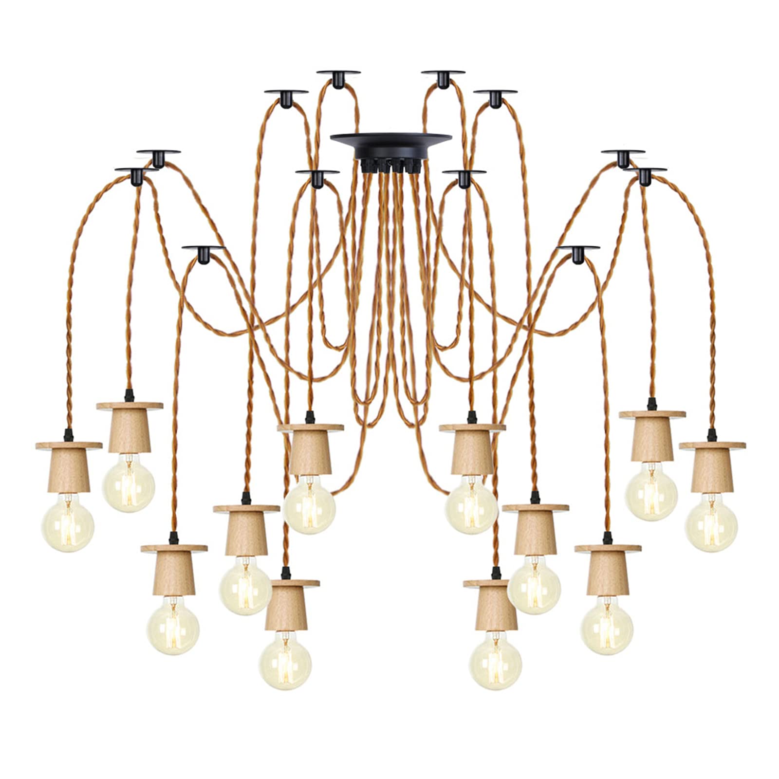 Lustre moderne en métal et bois, éclairage suspendu polyvalent de 2 à 12 lampes de plafond