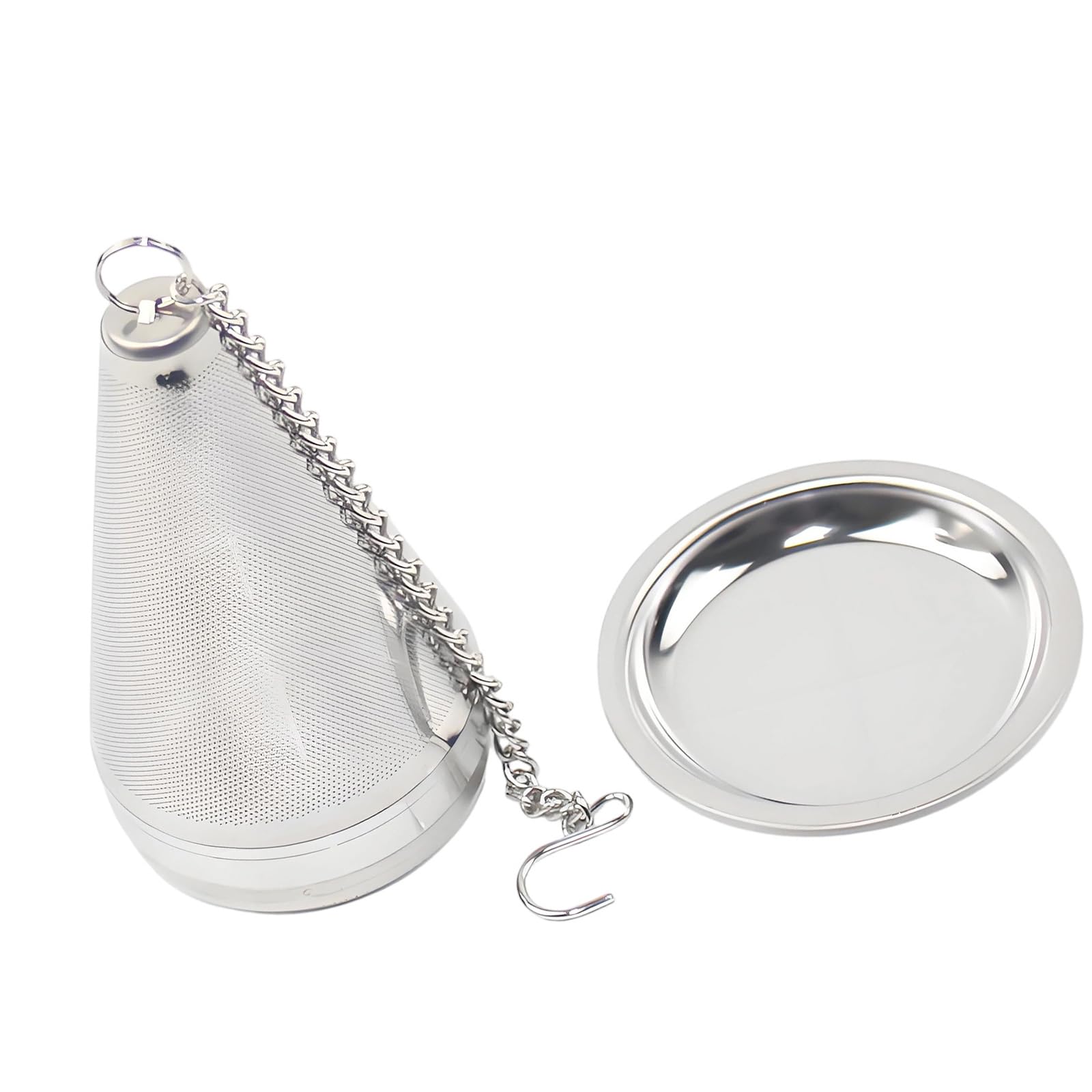 ZEPFJHE Infuser Stainless Steel Fine Meshes Tea Filter Strainer with Extended Chain Hook and Drip Tray Kitchen Brewing Tool Tea Accessory