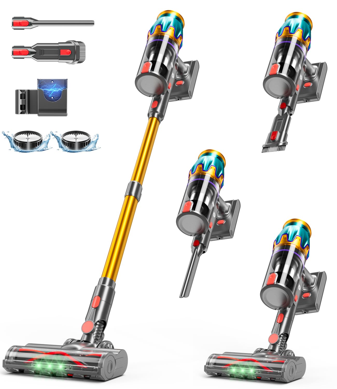 Cordless Vacuum Cleaner 580W 48KPA 70Mins Vacuum Cleaners for Home Cordless Stick Vacuum with Touch Screen Anti-Tangle Wall